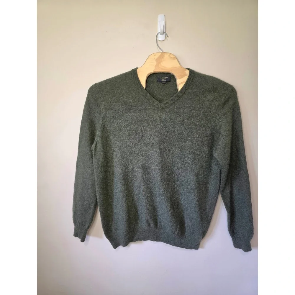Club Room Cashmere Sweater Mens XXL Green V-Neck Luxury Soft Classic Knitwear